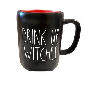 Rae Dunn ‘Drink Up Witches’ Halloween Black Mug White Letters Rare